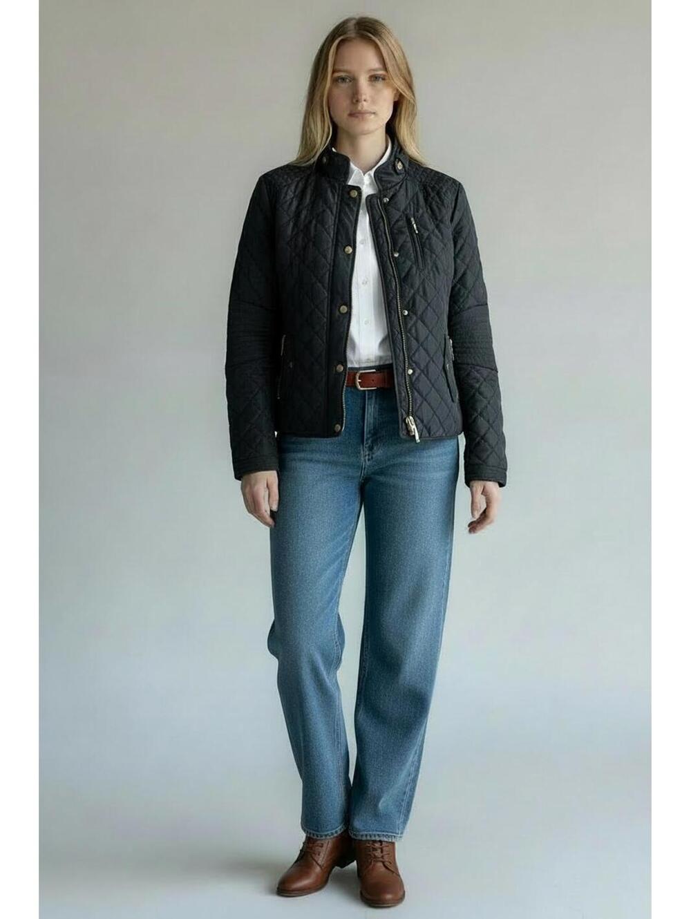 Downtown Coalition Women’s Navy Quilted Jacket w/ Full Zip Closure, Size Small